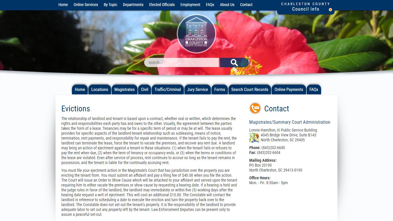 Evictions | Magistrates/Summary Courts - Charleston County